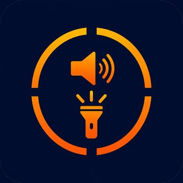 PulseSOS logo: sound and torch symbols in an amber circle